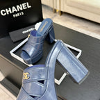 Chanel 2026 Runway Platform High-Heeled 12.5cm Sandals Blue in Cowhide 673062