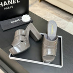 Chanel 2026 Runway Platform High-Heeled 12.5cm Sandals Gray in Cowhide 673060