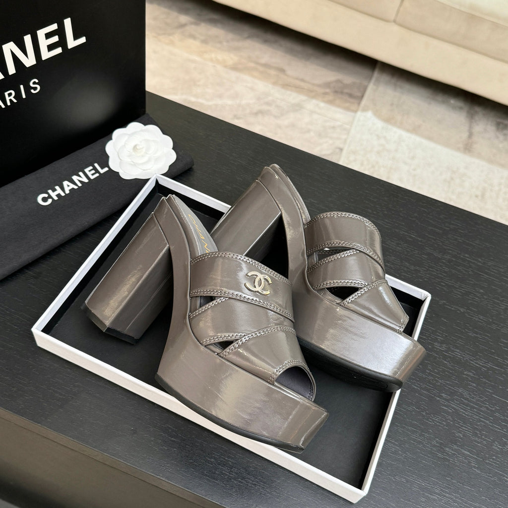 Chanel 2026 Runway Platform High-Heeled 12.5cm Sandals Gray in Cowhide 673060