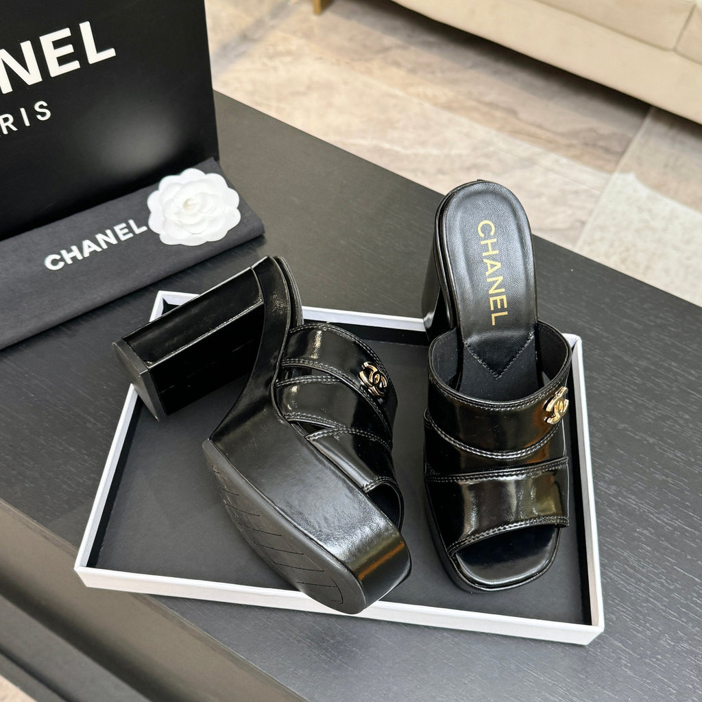Chanel 2026 Runway Platform High-Heeled 12.5cm Sandals Black in Cowhide 673059