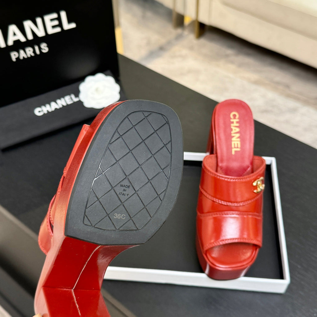 Chanel 2026 Runway Platform High-Heeled 12.5cm Sandals Orange-Red in Cowhide 673058