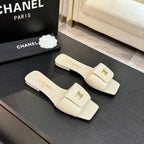 Chanel 26C Double C Buckle Square Toe Slippers Cream in Lambskin 673031