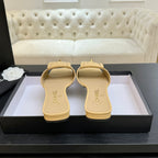 Chanel 26C Double C Buckle Square Toe Slippers Beige in Lambskin 673030