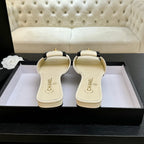 Chanel 26C Double C Buckle Square Toe Slippers Cream Black in Lambskin 673029