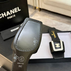 Chanel 26C Double C Buckle Square Toe Slippers Black White in Lambskin 673027