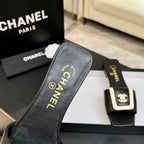 Chanel 26C Double C Buckle Square Toe Slippers Black White in Lambskin 673027