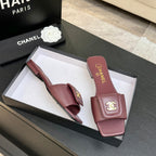 Chanel 26C Double C Buckle Square Toe Slippers Burgundy in Lambskin 673025