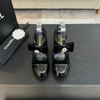 Chanel KJ26 Mary Janes Heel 2.5cm with Bow Black in Velvet 673010