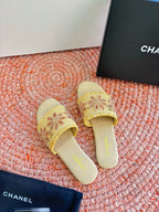 Chanel Bouclé Sandal Straw Yellow in Fabric Sheepskin 685950