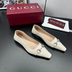 Gucci 26 Vittoria Horsebit Ballet Flats White in Leather 688311