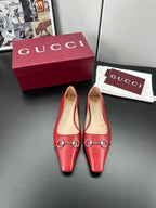 Gucci 26 Vittoria Horsebit Ballet Flats Red in Leather 688310