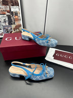 Gucci Horsebit Slingback Blue in Denim 688320