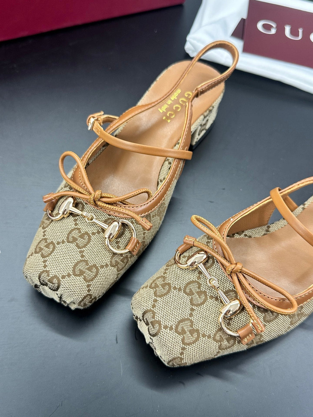 Gucci Horsebit Slingback Brown in Denim 688319
