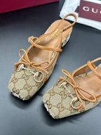 Gucci Horsebit Slingback Brown in Denim 688319