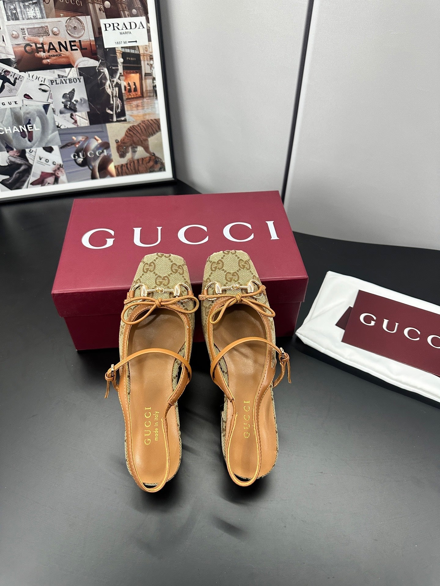 Gucci Horsebit Slingback Brown in Denim 688319