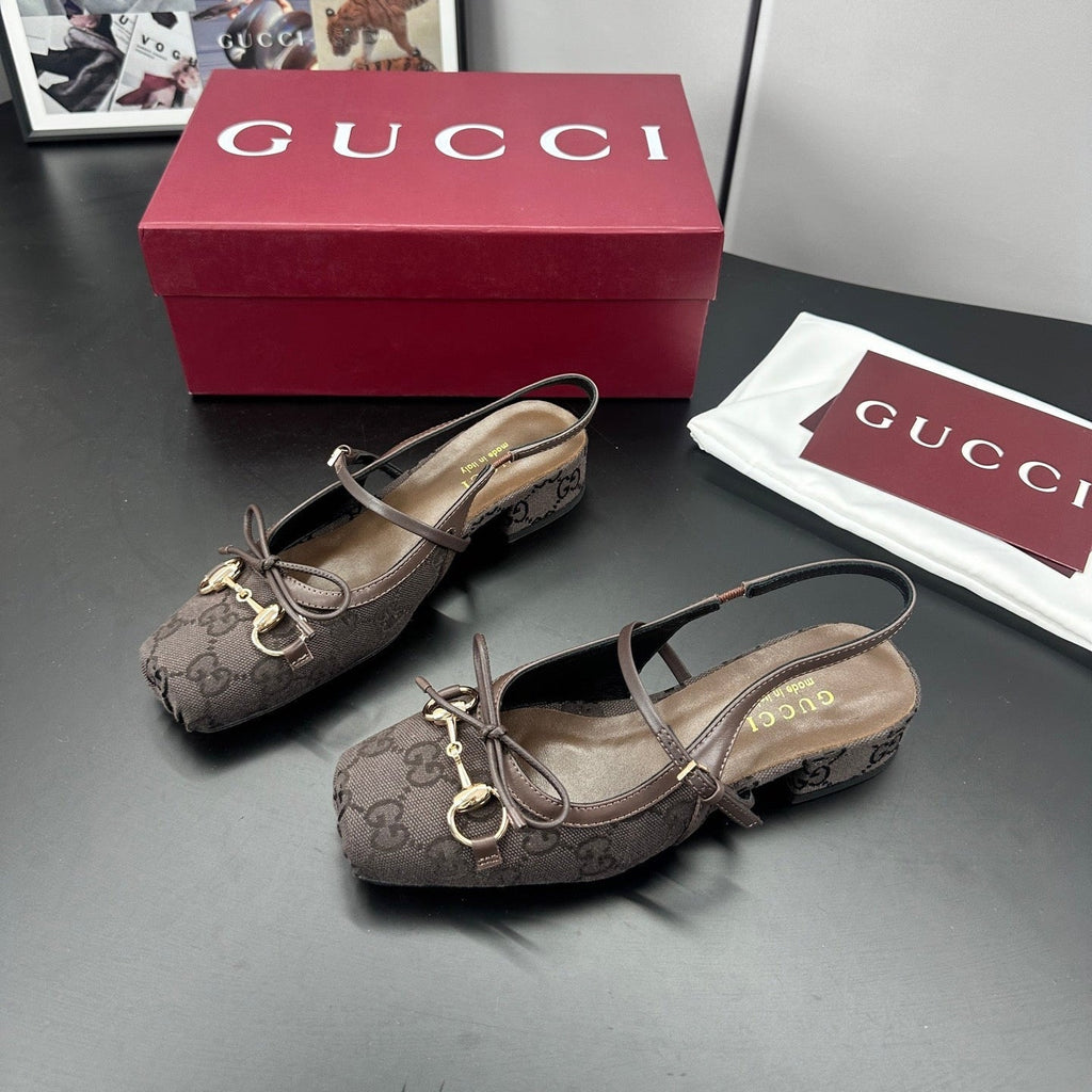 Gucci Horsebit Slingback Chocolate in Denim 688318
