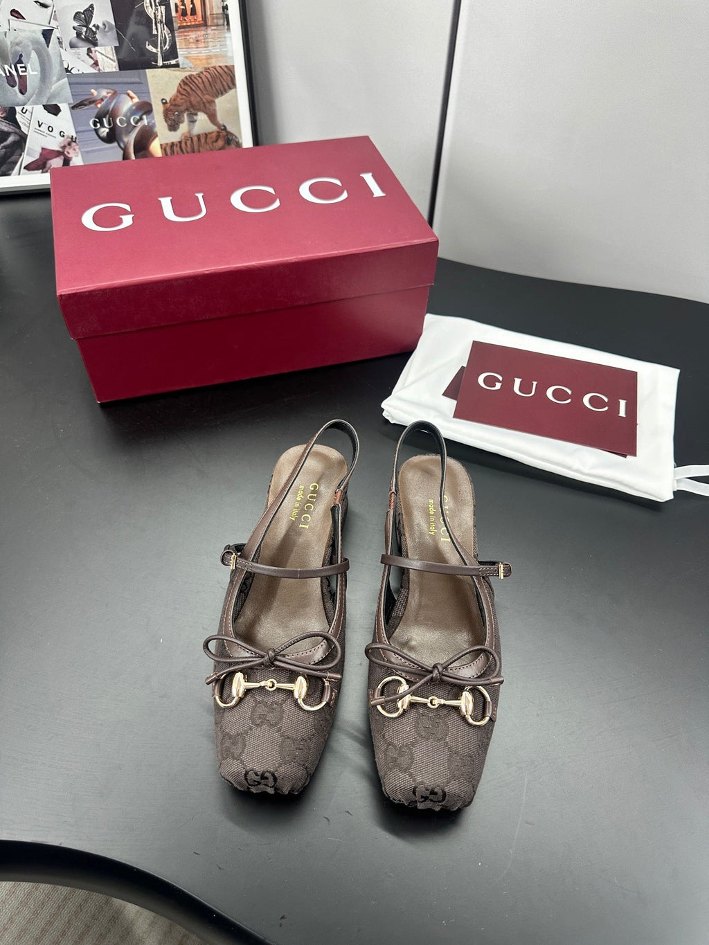 Gucci Horsebit Slingback Chocolate in Denim 688318