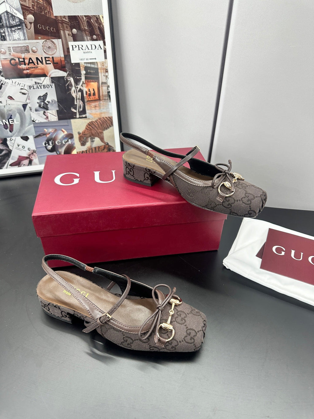 Gucci Horsebit Slingback Chocolate in Denim 688318