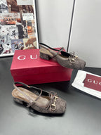 Gucci Horsebit Slingback Chocolate in Denim 688318