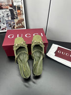 Gucci Horsebit Slingback Green in Denim 688317