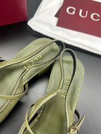 Gucci Horsebit Slingback Green in Denim 688317