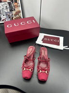 Gucci Horsebit Slingback Red in Denim 688316