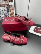 Gucci Horsebit Slingback Red in Denim 688316