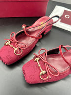 Gucci Horsebit Slingback Red in Denim 688316
