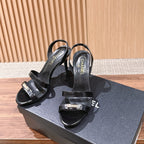 CC 26SS Gold Buckle Strappy High-Heeled 85 Sandals Black in Cowhide 692567