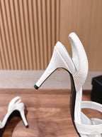 CC 26SS Gold Buckle Strappy High-Heeled 85 Sandals White in Cowhide 692566