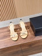 CC 26SS Gold Buckle Strappy High-Heeled 85 Sandals Light Beige in Cowhide 692565