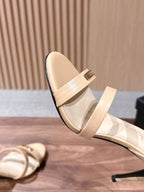 CC 26SS Gold Buckle Strappy High-Heeled 85 Sandals Light Beige in Cowhide 692565