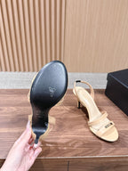 CC 26SS Gold Buckle Strappy High-Heeled 85 Sandals Light Beige in Cowhide 692565