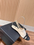 CC 26SS Slingback with Bow Light Beige Black in Mesh 692552