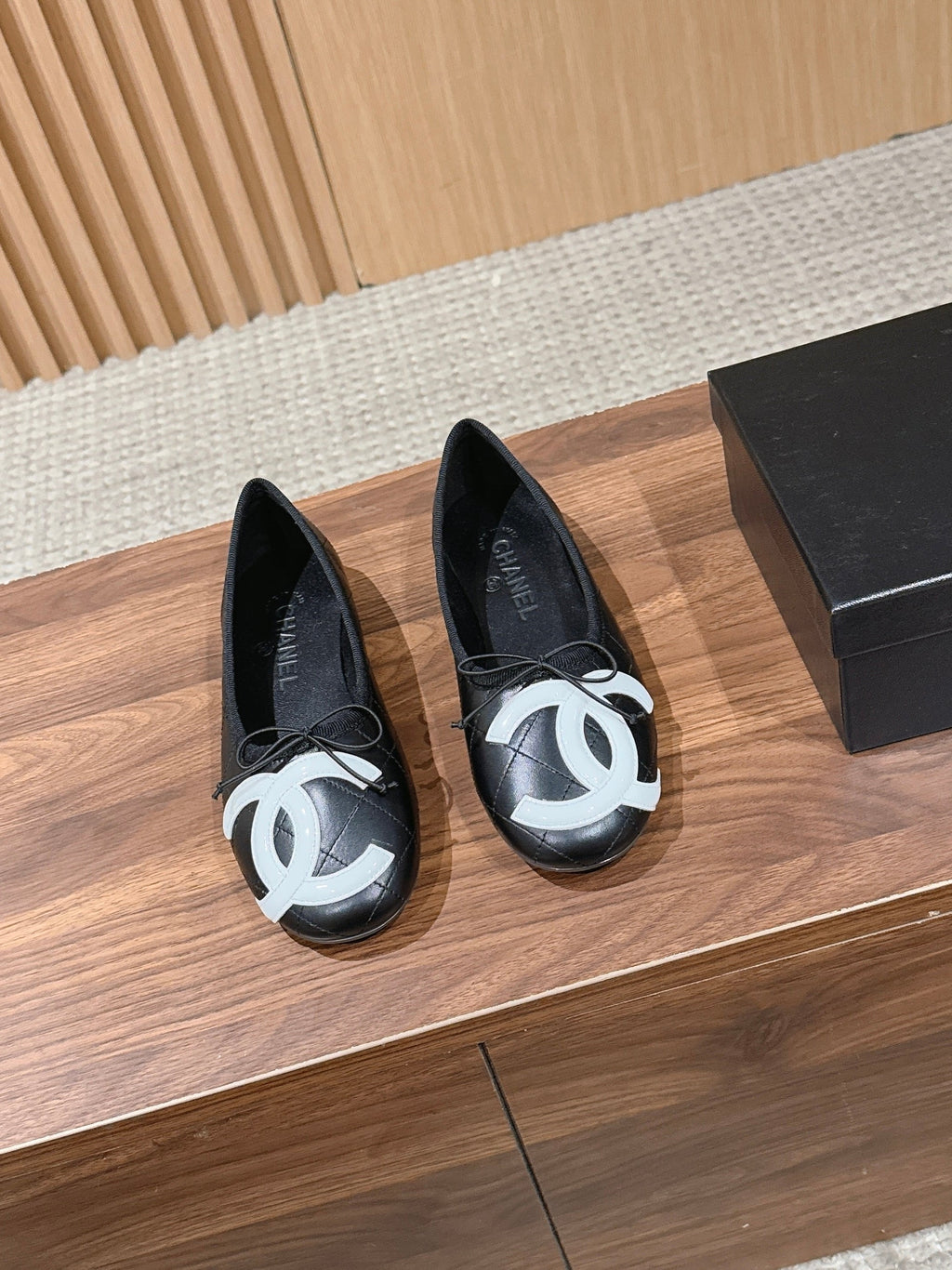 Chanel   Cambon Ballet Flats Black White in Lambskin 692528
