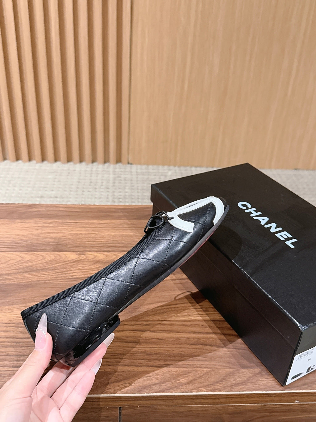 Chanel   Cambon Ballet Flats Black White in Lambskin 692528