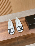 Chanel   Cambon Ballet Flats White Black in Lambskin 692527