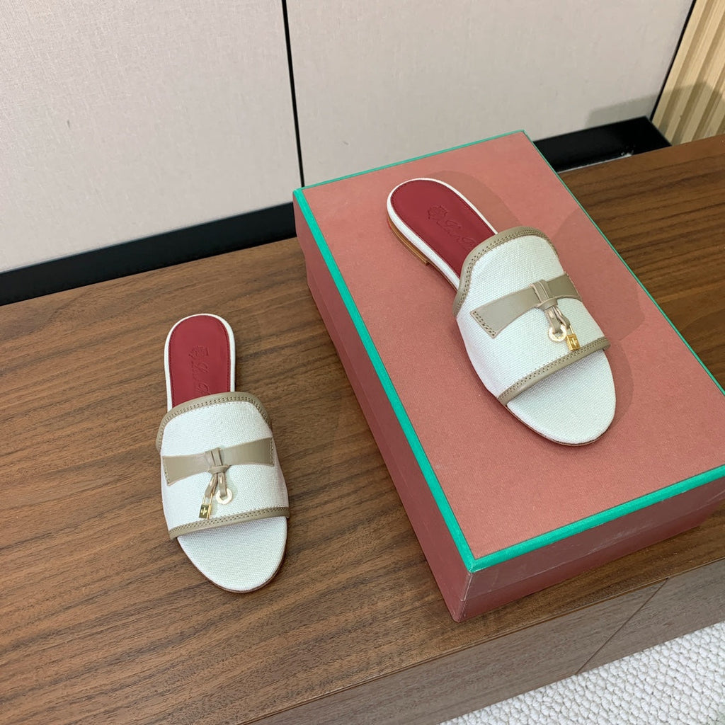 LP Color-blocked Sandals Off-white Taupe in Canvas 703246