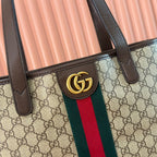 Gucci Ophidia Tote Bag 36 Brown in Interwoven Coated Fabric 285040
