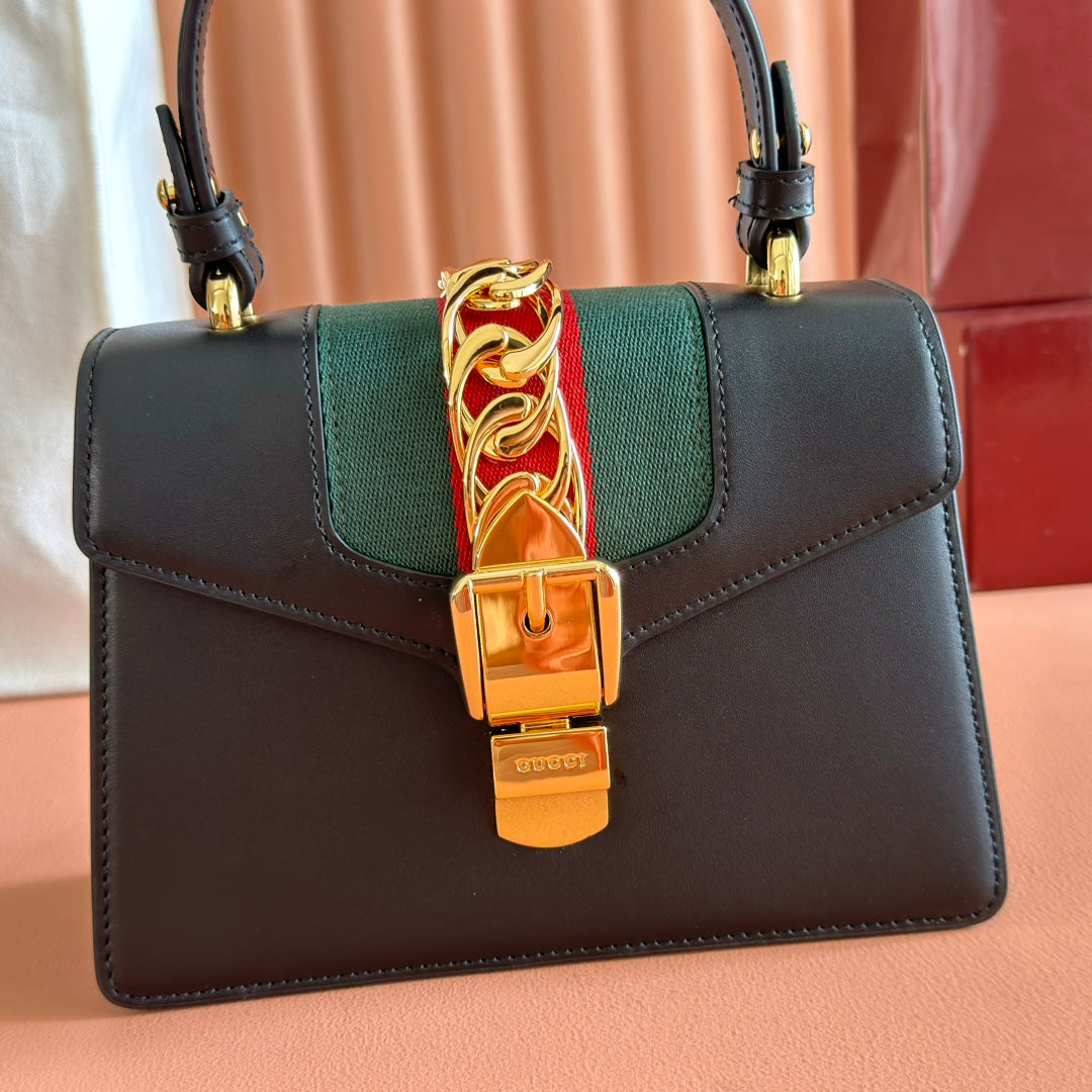 Gucci Sylvie Mini Bag 20 Black Gold  in Cowhide 285223