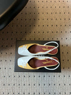 Chanel 26SS Color-Blocked Slingback Yellow White in Lambskin 708084