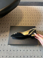 Chanel 26SS Color-Blocked Slingback Gold Black in Lambskin 708083