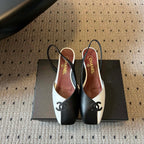 Chanel 26SS Color-Blocked Slingback White Black in Lambskin 708082