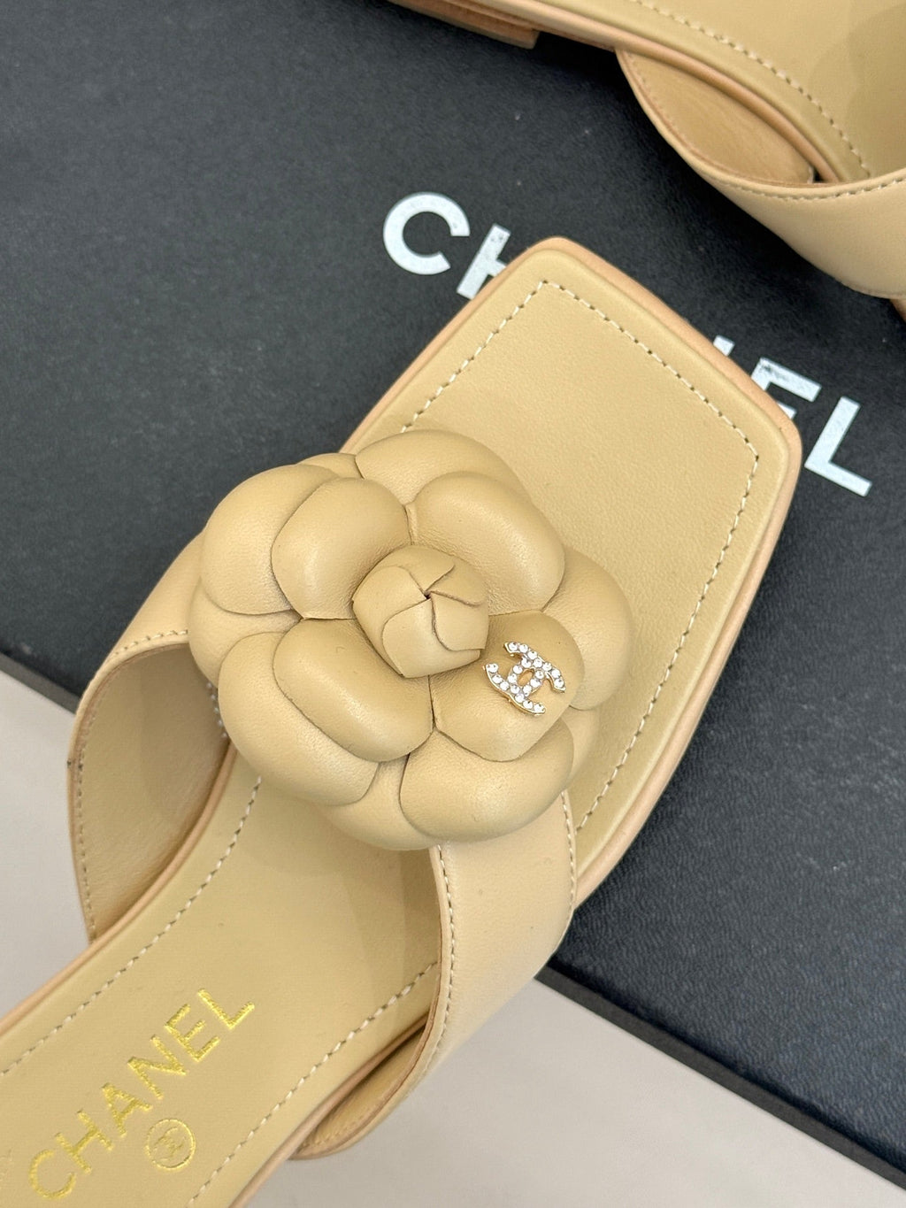 Chanel 26 Camellia Flip-Flops Beige in Cowhide 706387