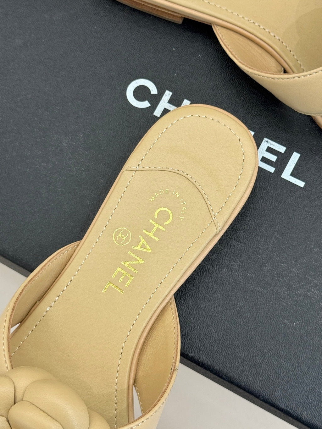 Chanel 26 Camellia Flip-Flops Beige in Cowhide 706387