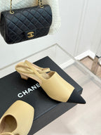 CC Pointed Toe Kitten Heel 30 Open Back Sandals Beige in Cowhide 706383