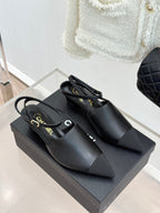 CC Pointed Toe Kitten Heel 30 Open Back Sandals Black in Cowhide 706382