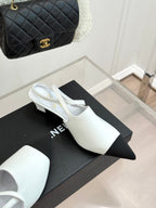 CC Pointed Toe Kitten Heel 30 Open Back Sandals White in Cowhide 706381