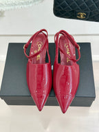 CC Pointed Toe Kitten Heel 30 Open Back Sandals Red in Patent Leather 706380