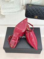 CC Pointed Toe Kitten Heel 30 Open Back Sandals Red in Patent Leather 706380
